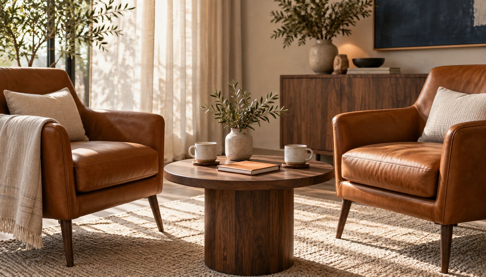 Two armchairs and a coffee table arranged for a welcoming conversation.
